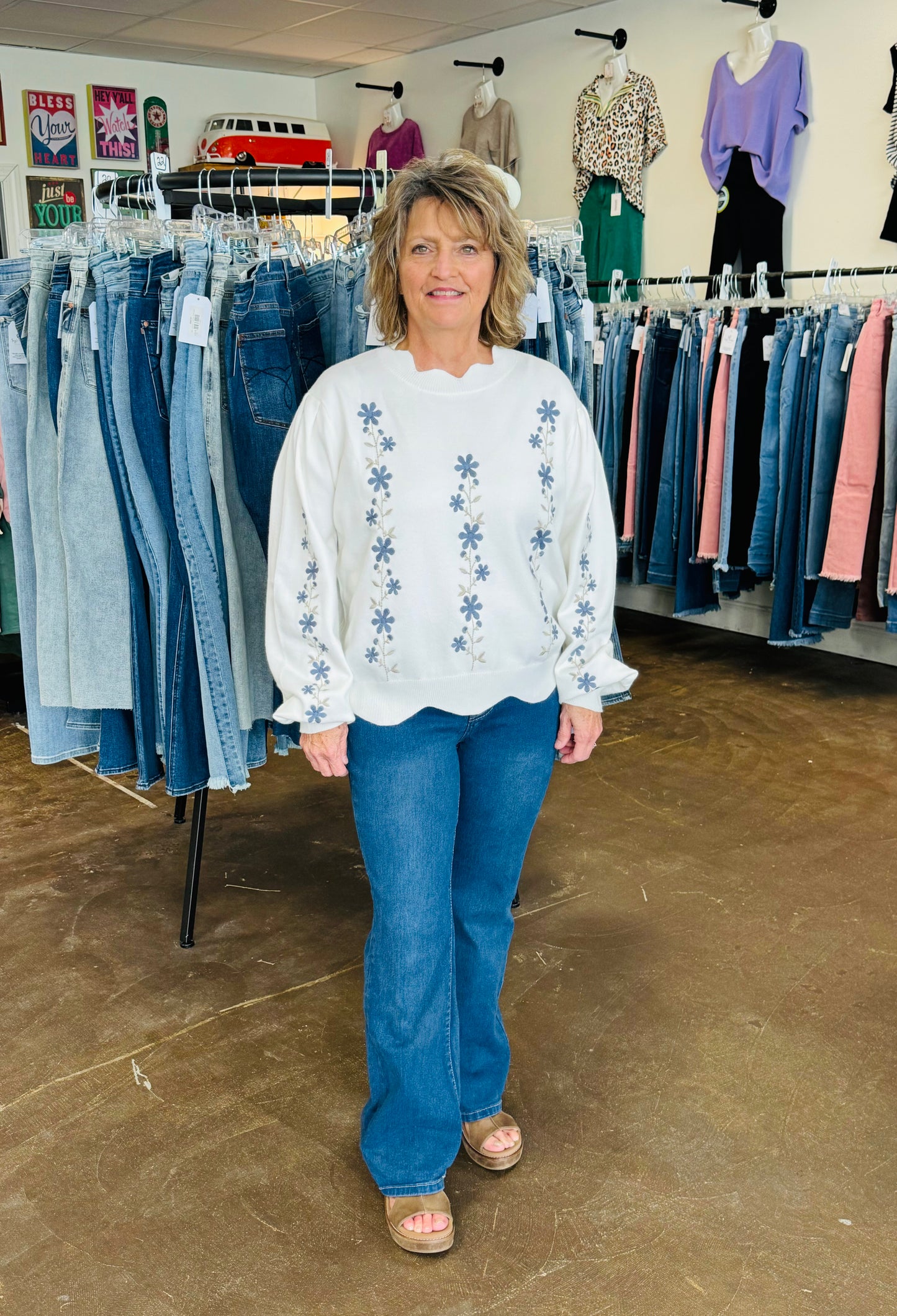 CORNFLOWER BLUE FLORAL SWEATER