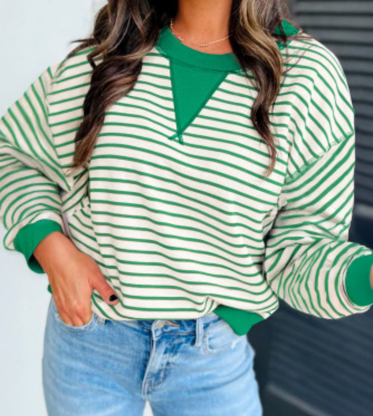 ADLEY GREEN STRIPE TOP
