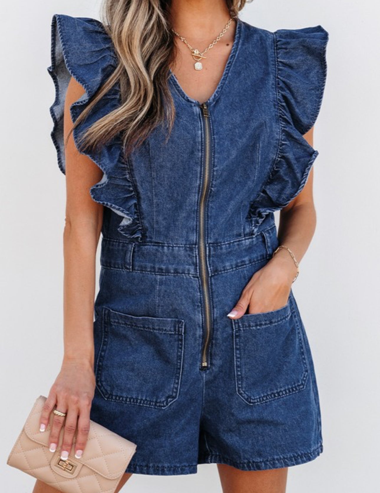 GRAB YOUR BOOTS DENIM ROMPER
