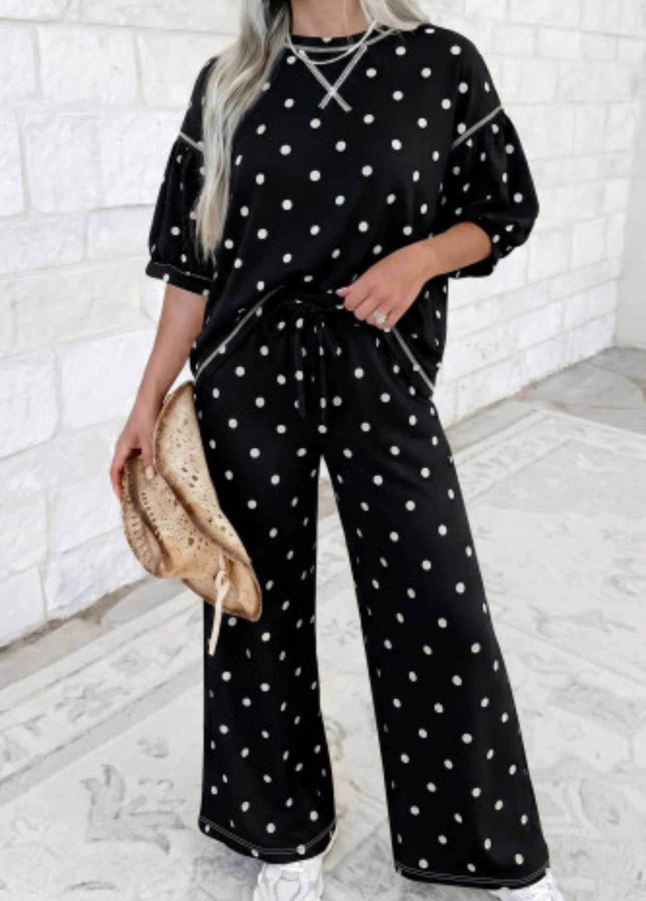 BLACK POLKA DOT PANT SET