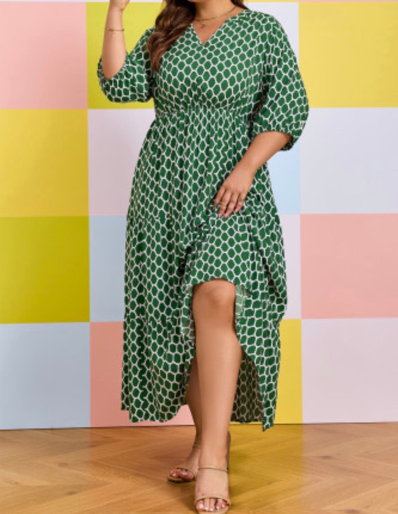 GREEN GEO PRINT MAXI DRESS