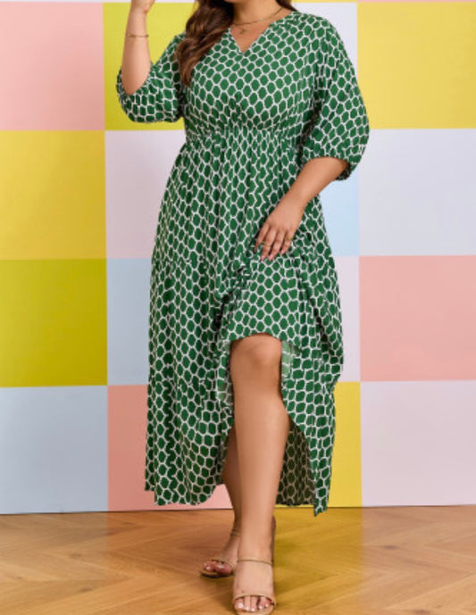 GREEN GEO PRINT MAXI DRESS