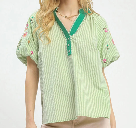 HELLO SPRING STRIPED TOP