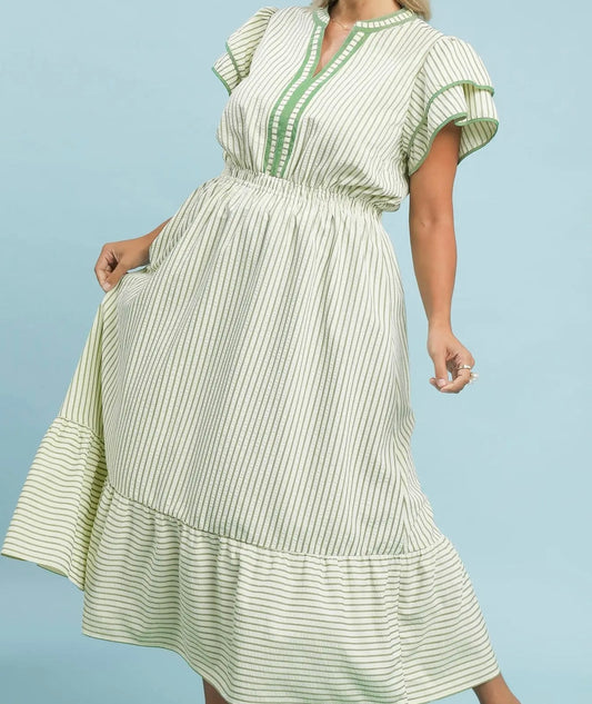 CURVY SAGE STRIPE MIDI DRESS