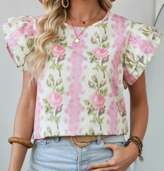 PINK FLORAL PRINT BLOUSE