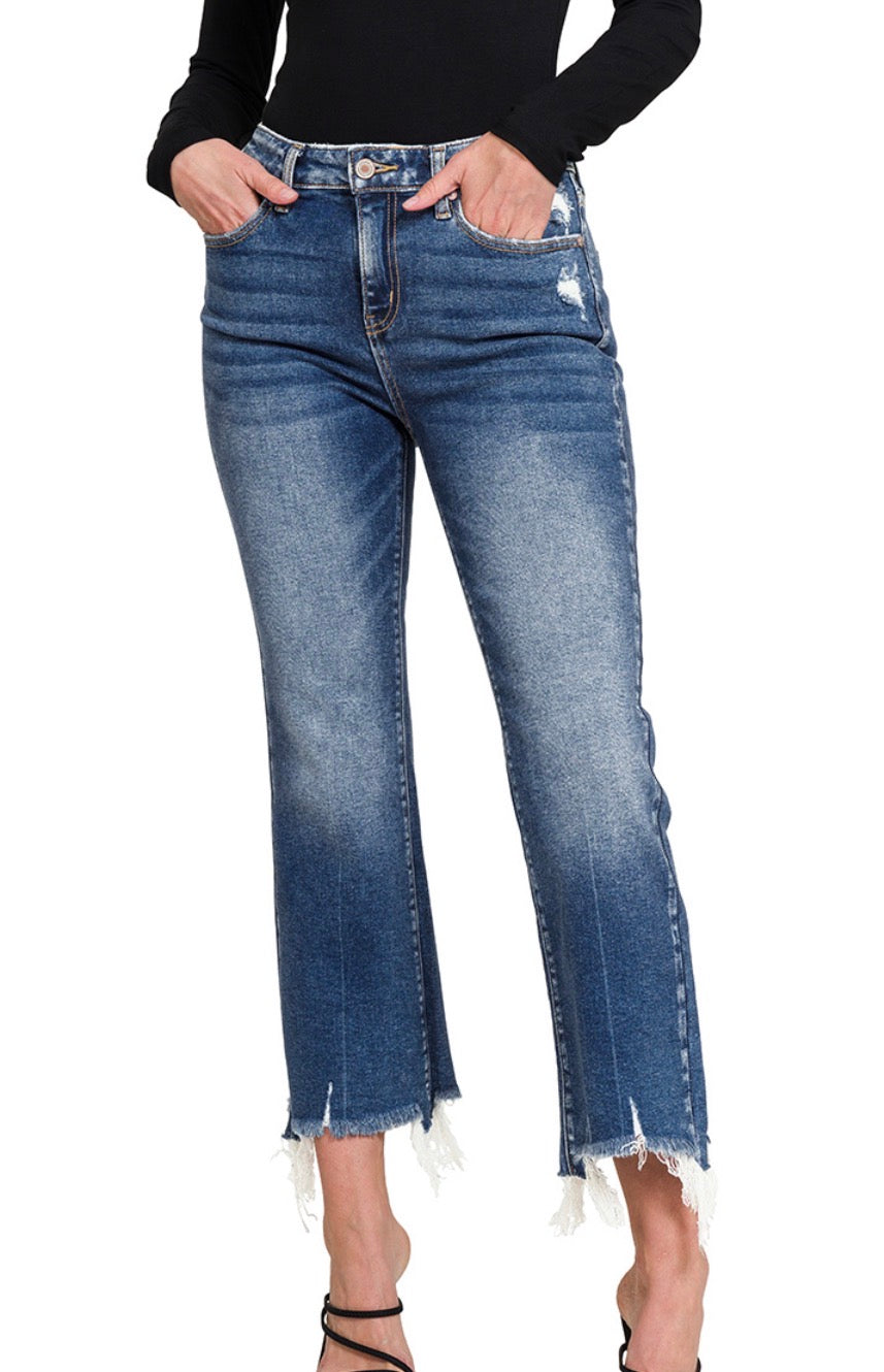 ZENANA CROP FLARE DENIM PANTS