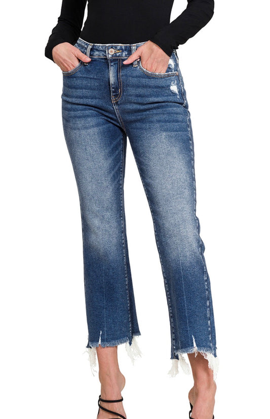 ZENANA CROP FLARE DENIM PANTS