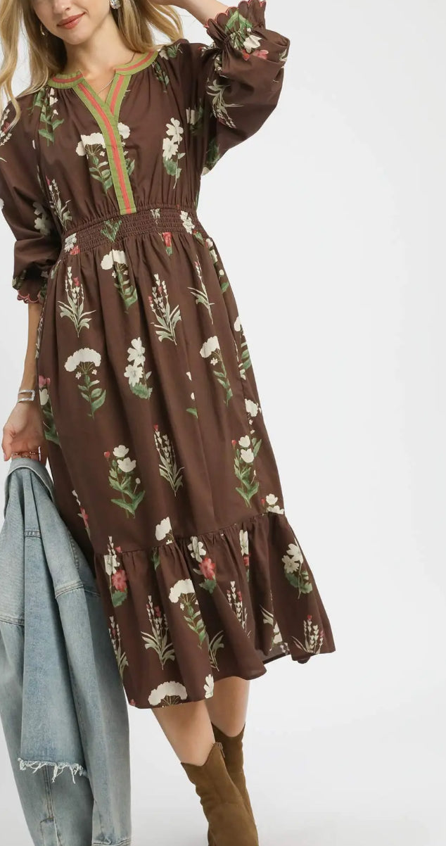 MARISOL BROWN MIDI DRESS