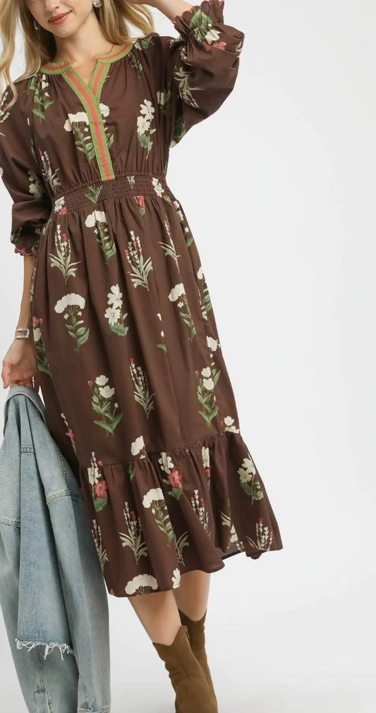 MARISOL BROWN MIDI DRESS