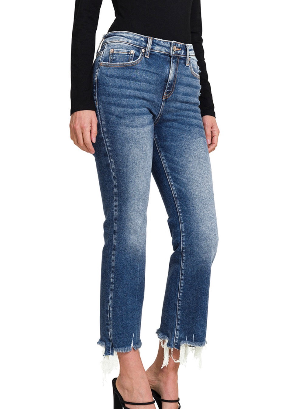 ZENANA CROP FLARE DENIM PANTS