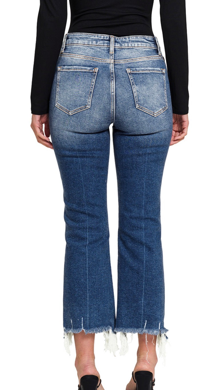 ZENANA CROP FLARE DENIM PANTS