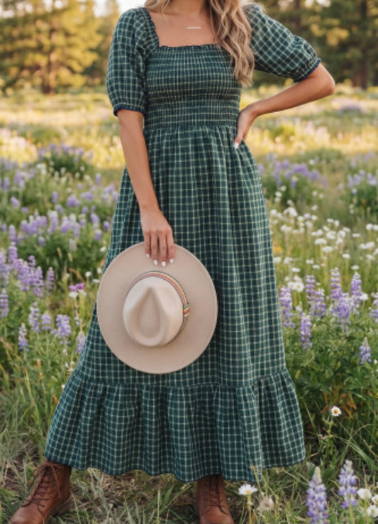GREEN PLAID MAXI DRESS