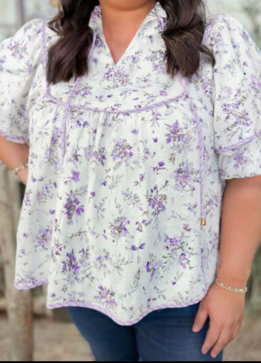 CURVY PURPLE FLORAL BLOUSE
