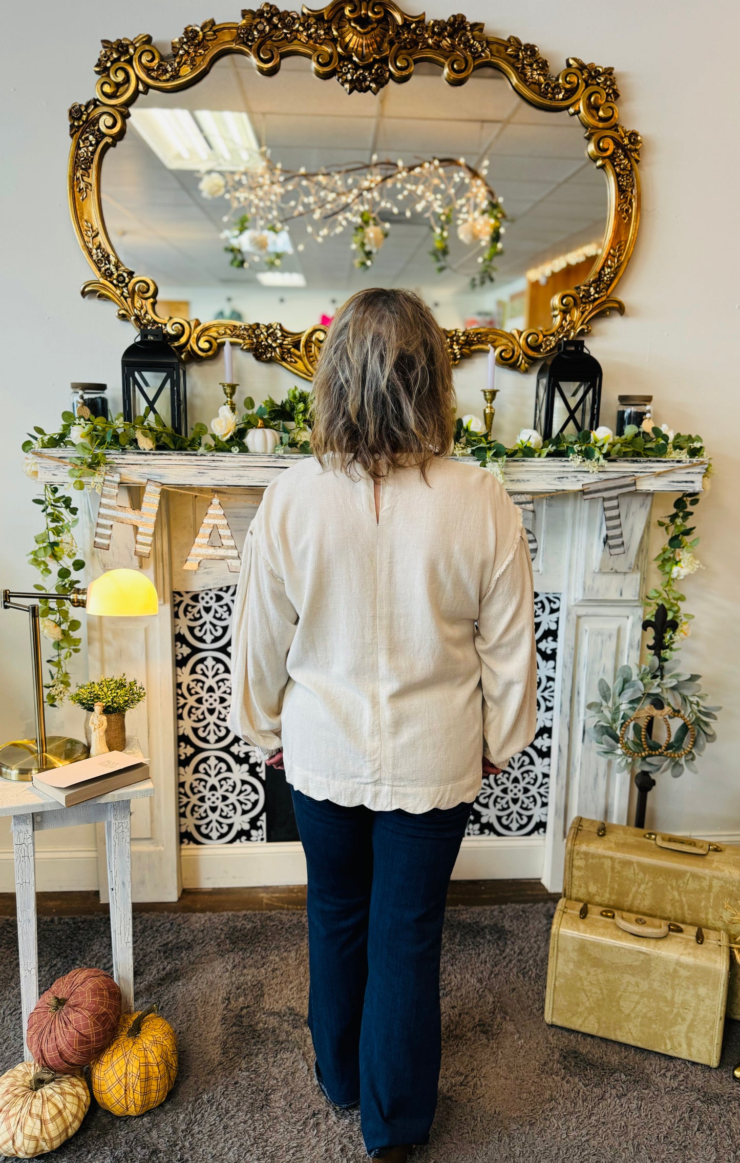 KAYCE OATMEAL SCALLOP BLOUSE