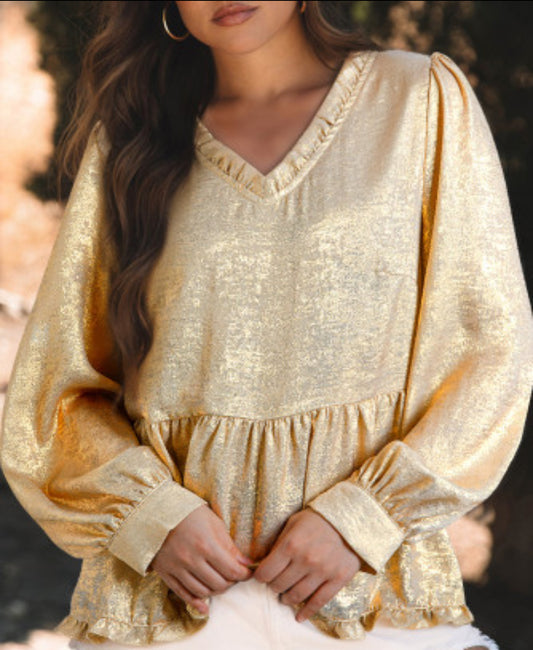 ECSTATIC METALLIC BABYDOLL BLOUSE