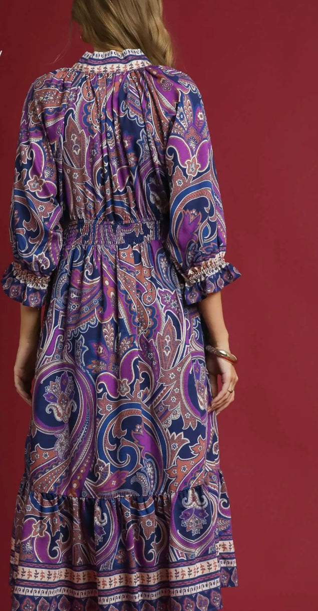 PRINTED PAISLEY MIDI DRESS