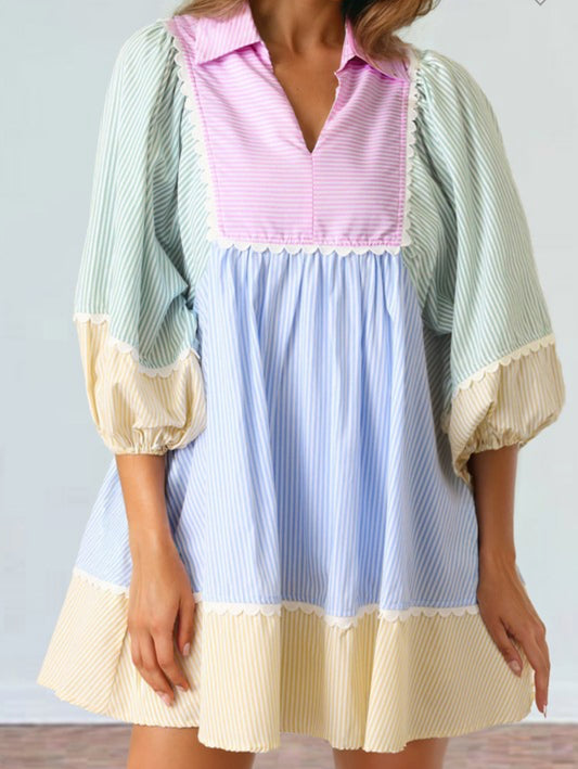 WITHOUT QUESTION STRIPED MINI DRESS