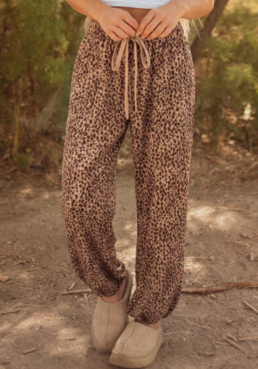 LEOPARD PRINT DRAWSTRING PANTS