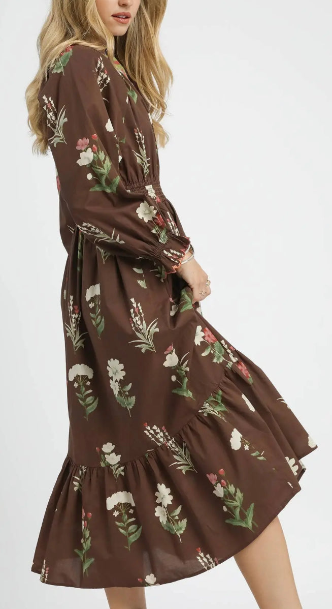 MARISOL BROWN MIDI DRESS