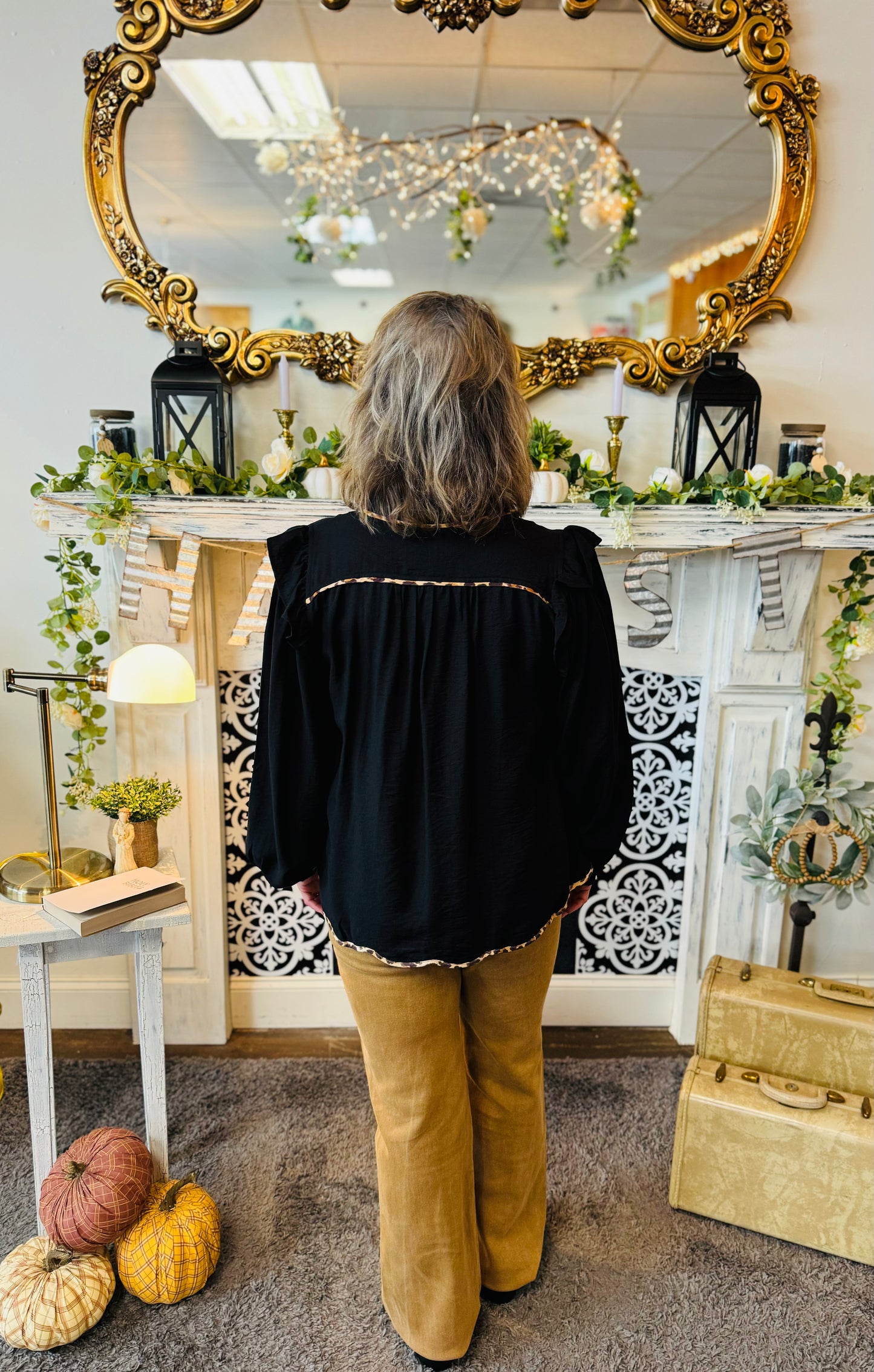 REECE LEOPARD TRIM BLOUSE