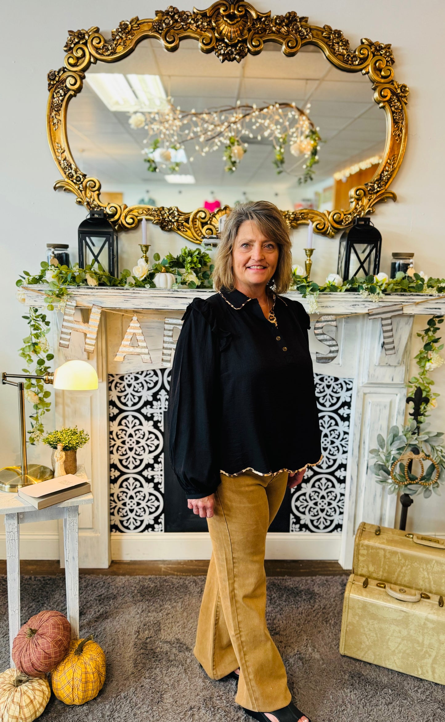 REECE LEOPARD TRIM BLOUSE