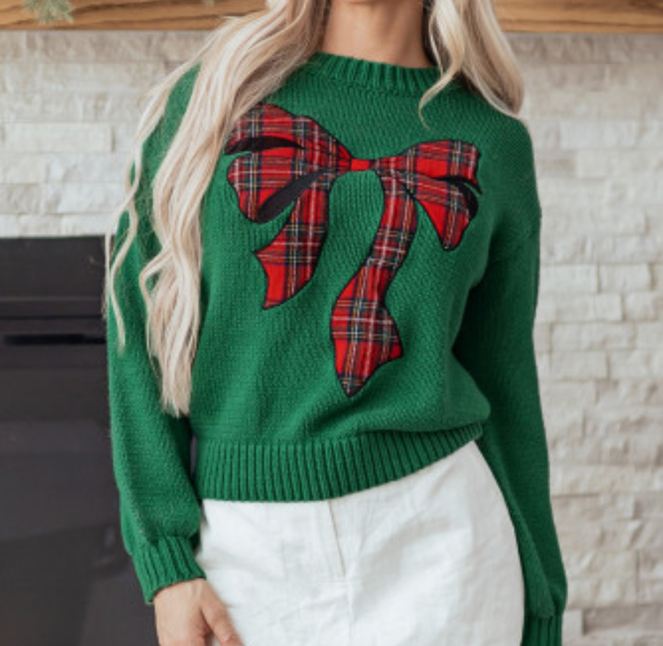 EVERGREEN CHRISTMAS BOW SWEATER