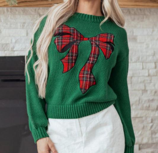 EVERGREEN CHRISTMAS BOW SWEATER